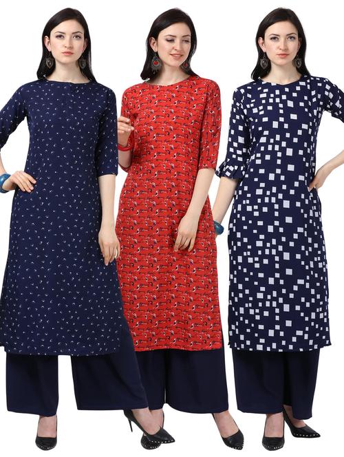pack of 3 printed straight kurta - 18473782 - Standard Image - 0