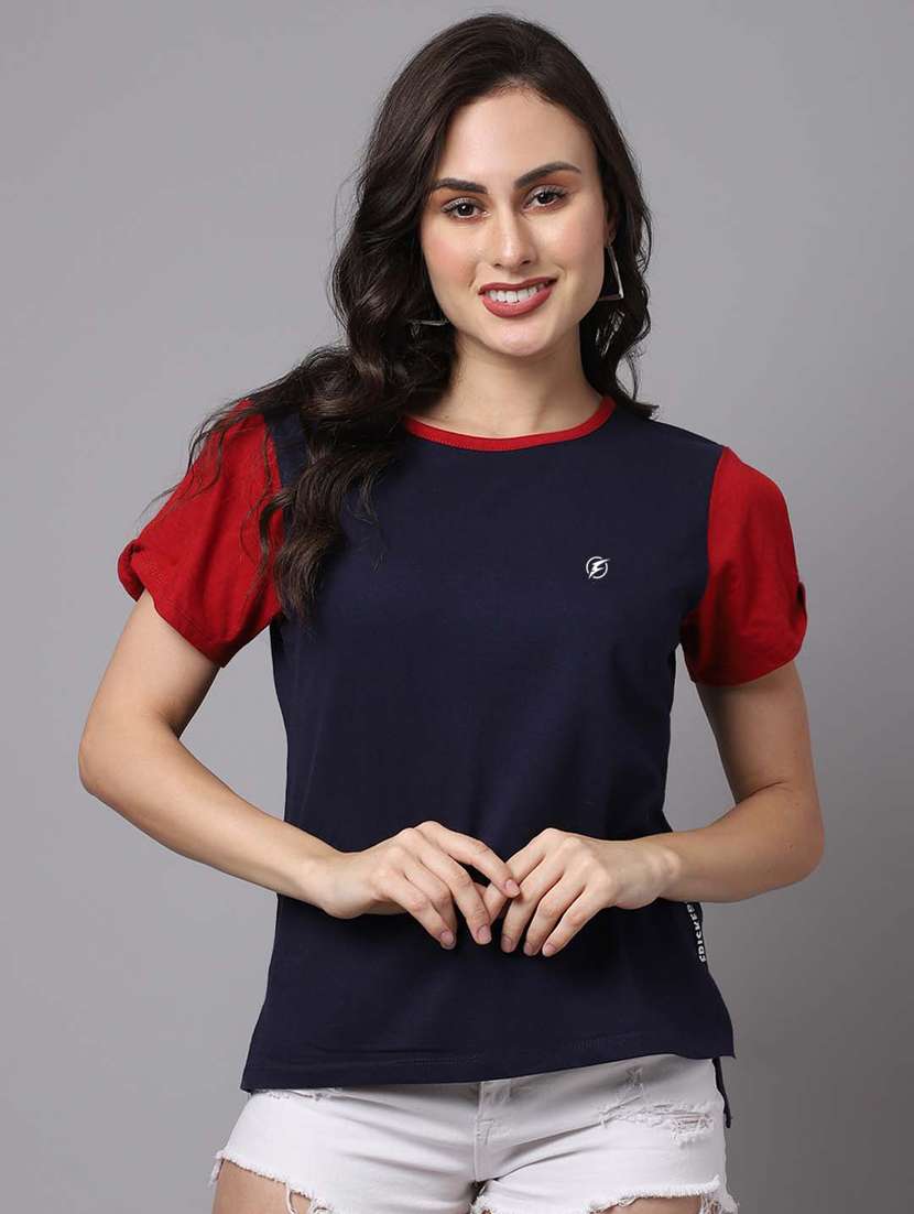 women's high-low round neck top