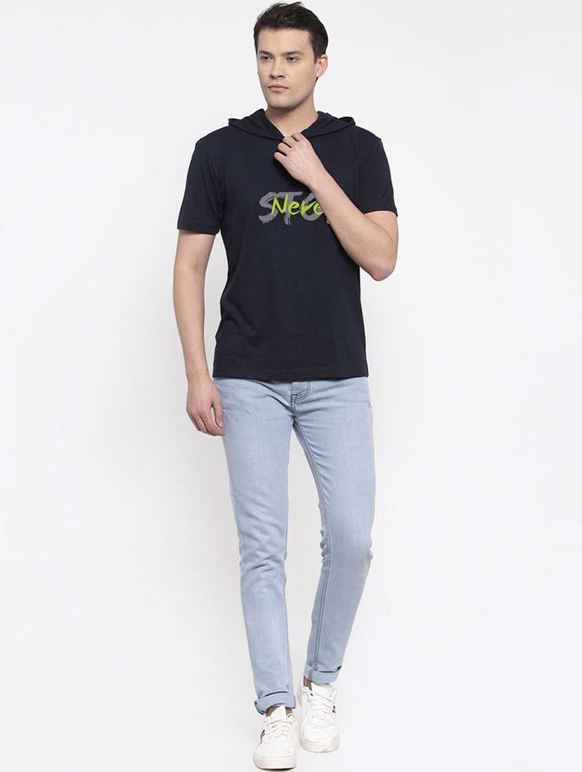 navy blue chest print hooded t-shirt - 18474453 -  Standard Image - 3