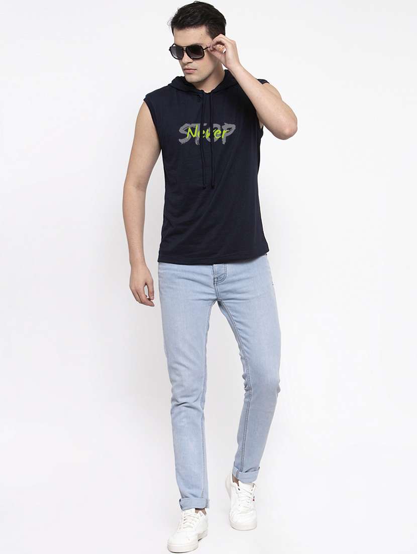 navy blue chest print hooded t-shirt - 18474469 -  Standard Image - 3