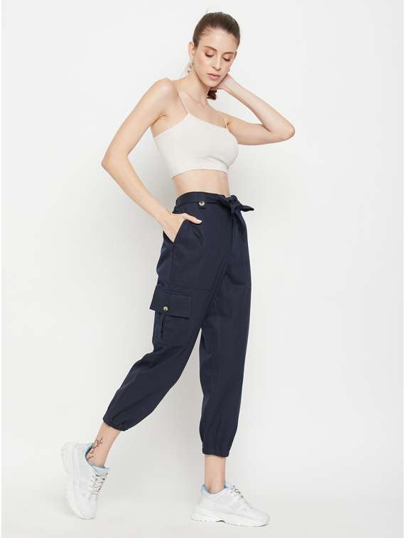 tie front solid cargo trouser - 18475092 -  Standard Image - 3