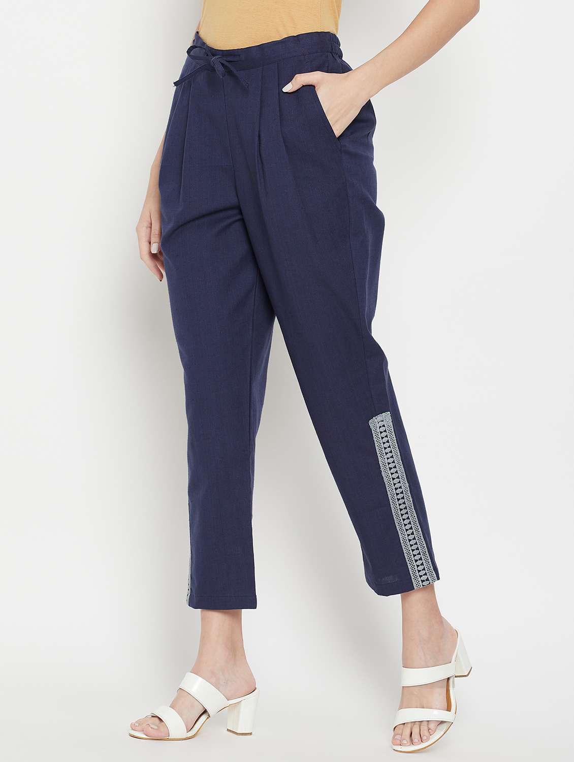 tie front solid pleated trouser - 18475093 - Zoom Image - 0