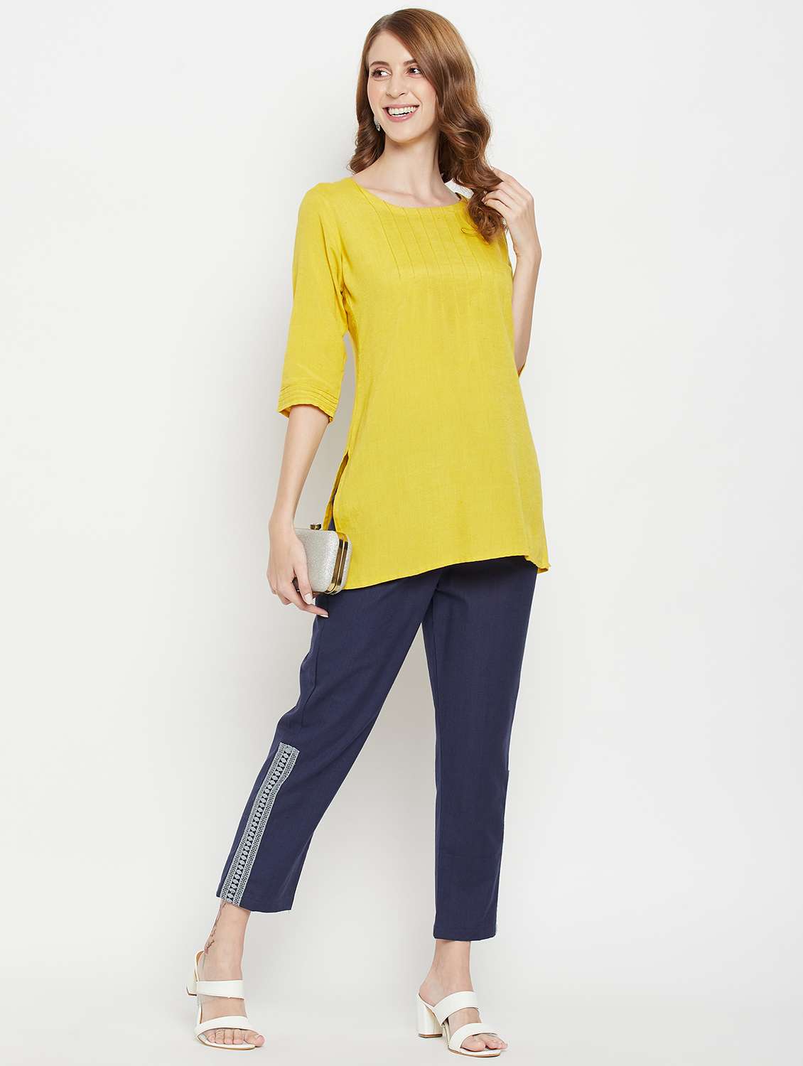 tie front solid pleated trouser - 18475093 - Standard Image - 3