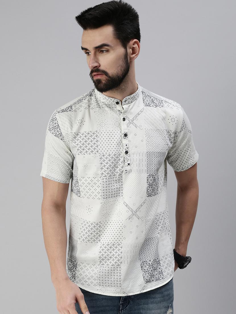 off white printed short kurta - 18475113 - Zoom Image - 0