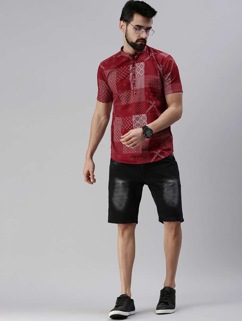 red printed short kurta - 18475114 -  Standard Image - 3