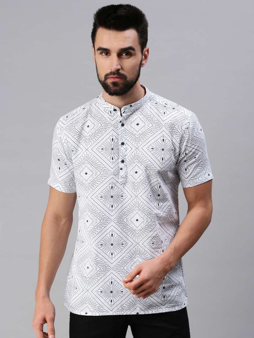white printed short kurta