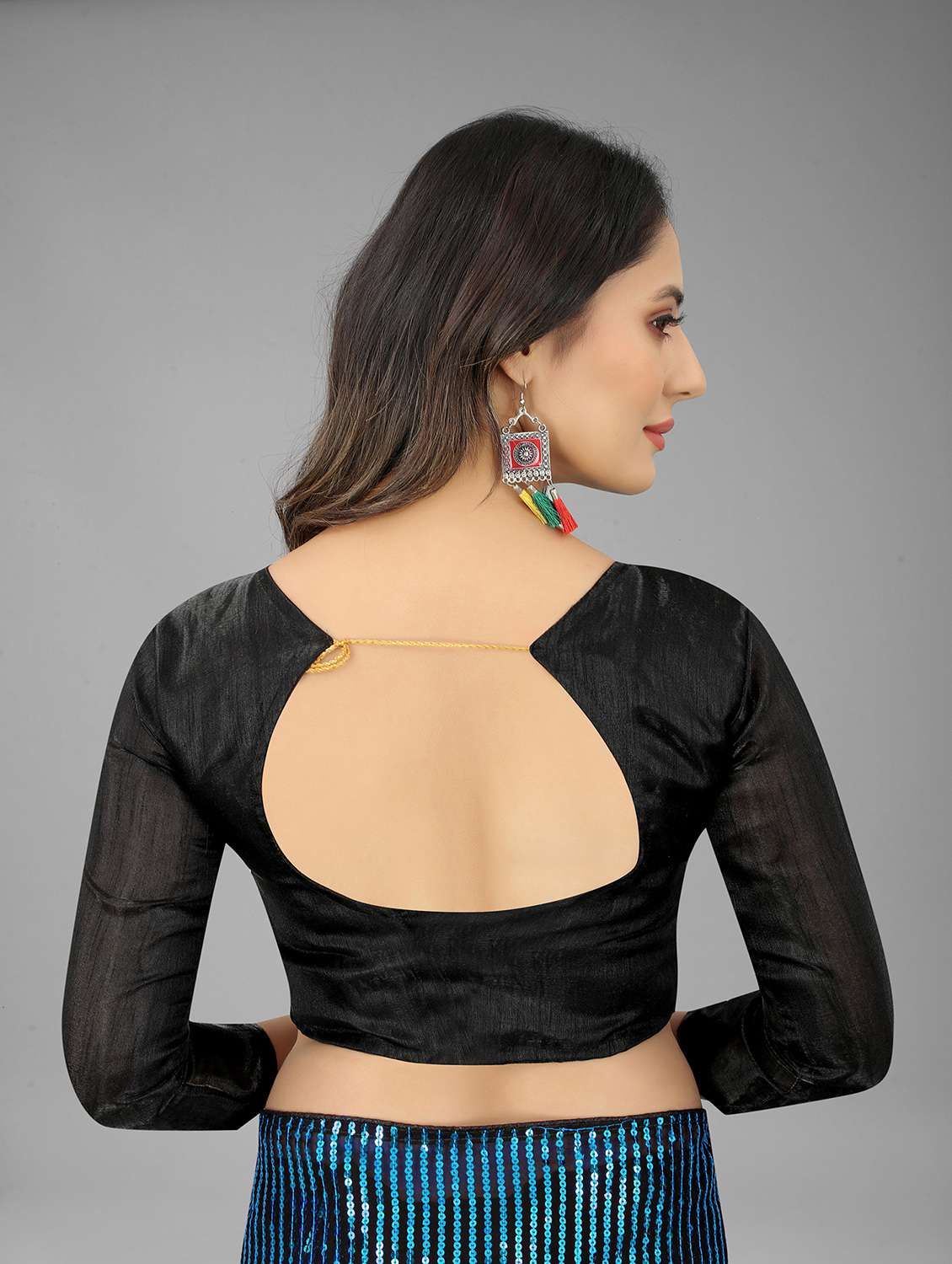 turquoise half & half sequined saree with blouse - 18476591 - Standard Image - 3