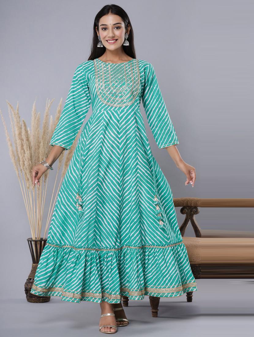 leheriya print tiered ethnic dress