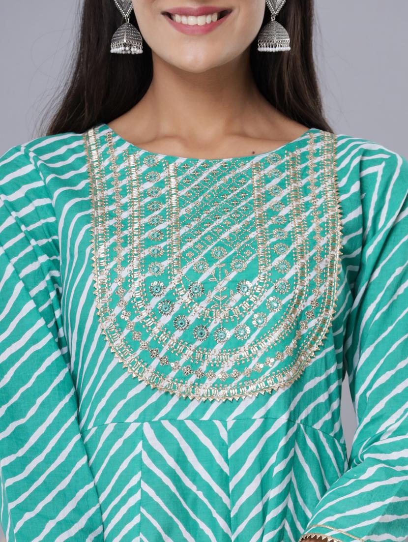 leheriya print tiered ethnic dress - 18476775 - Standard Image - 3