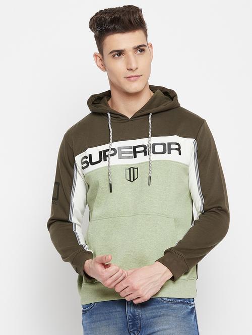 olive-green cut & sew hooded sweatshirt - 18477105 - Standard Image - 0
