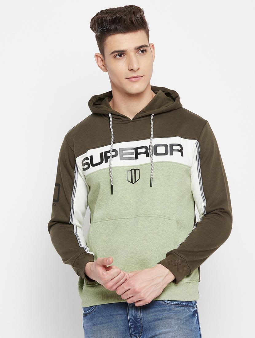 olive-green cut & sew hooded sweatshirt - 18477105 - Zoom Image - 0
