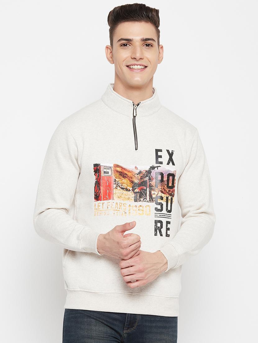 beige front print sweatshirt - 18477108 - Zoom Image - 0