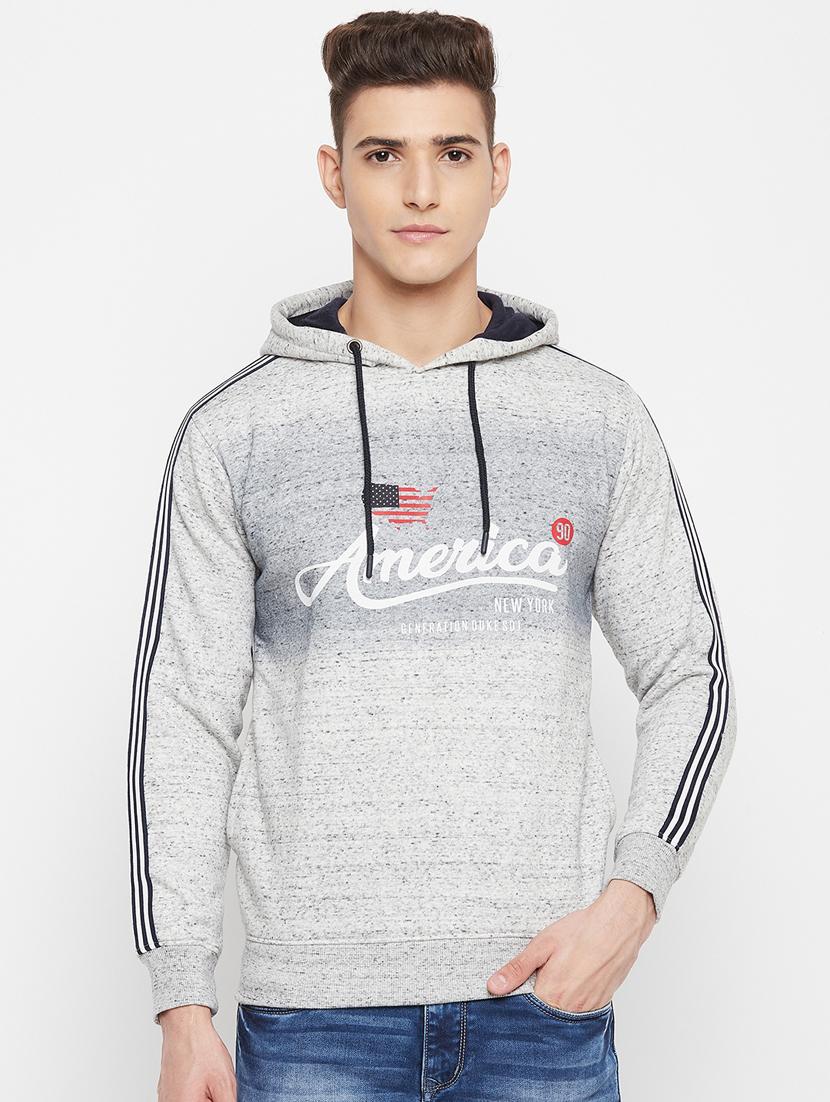 grey chest-print hooded sweatshirt - 18477140 - Zoom Image - 0