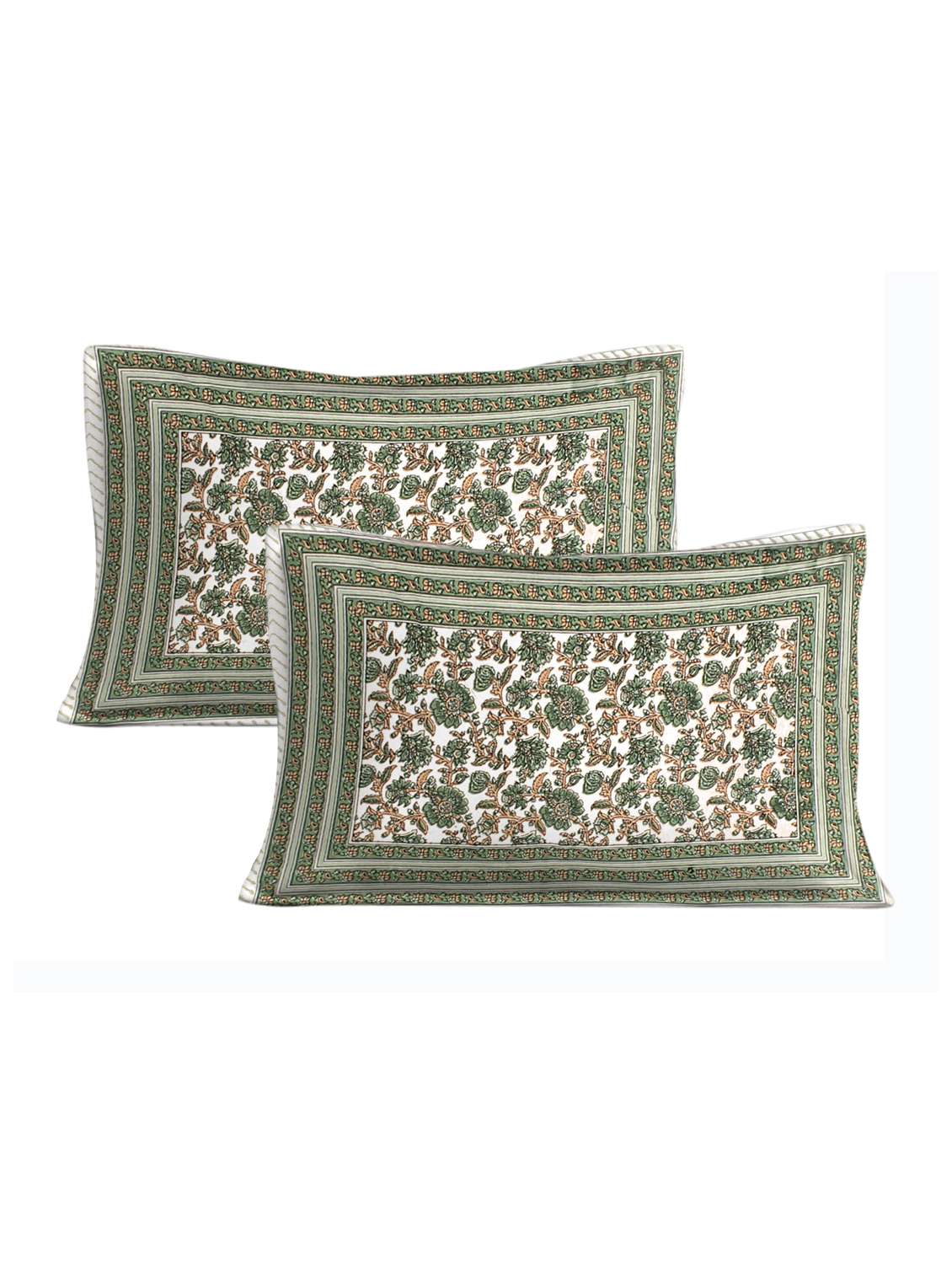 carry border printed 100% cotton pigment double bedsheet with pillow-green colour - 18477176 - Standard Image - 3