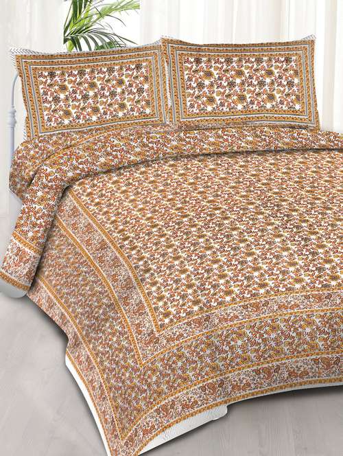 carry border printed 100% cotton pigment double bedsheet with pillow covers - 18477180 - Standard Image - 0