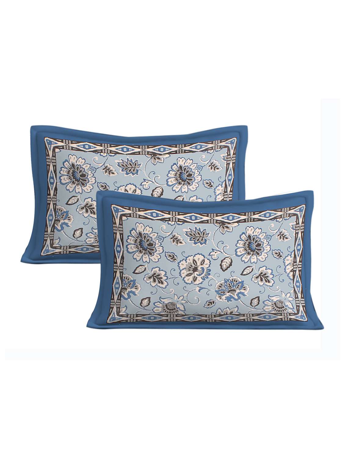 ikkat border printed 100% cotton pigment double bedsheet with pillow-blue colour - 18477191 - Standard Image - 3