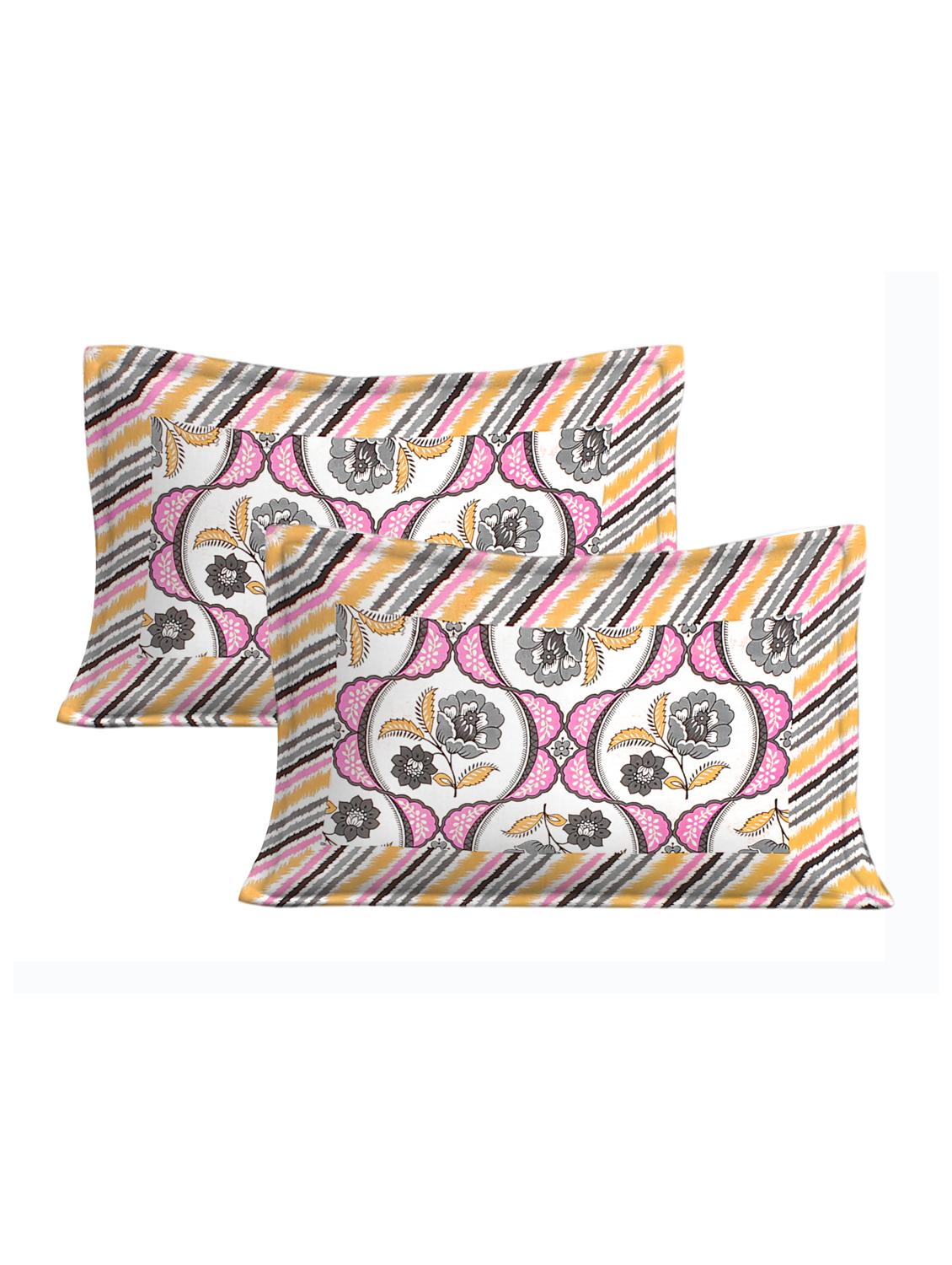 zigzag flower printed 100% cotton pigment double bedsheet with pillow covers - 18477212 - Standard Image - 3