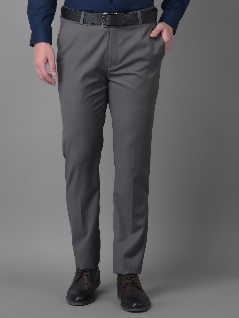 grey solid formal trouser - 18477376 -  Zoom Image - 0