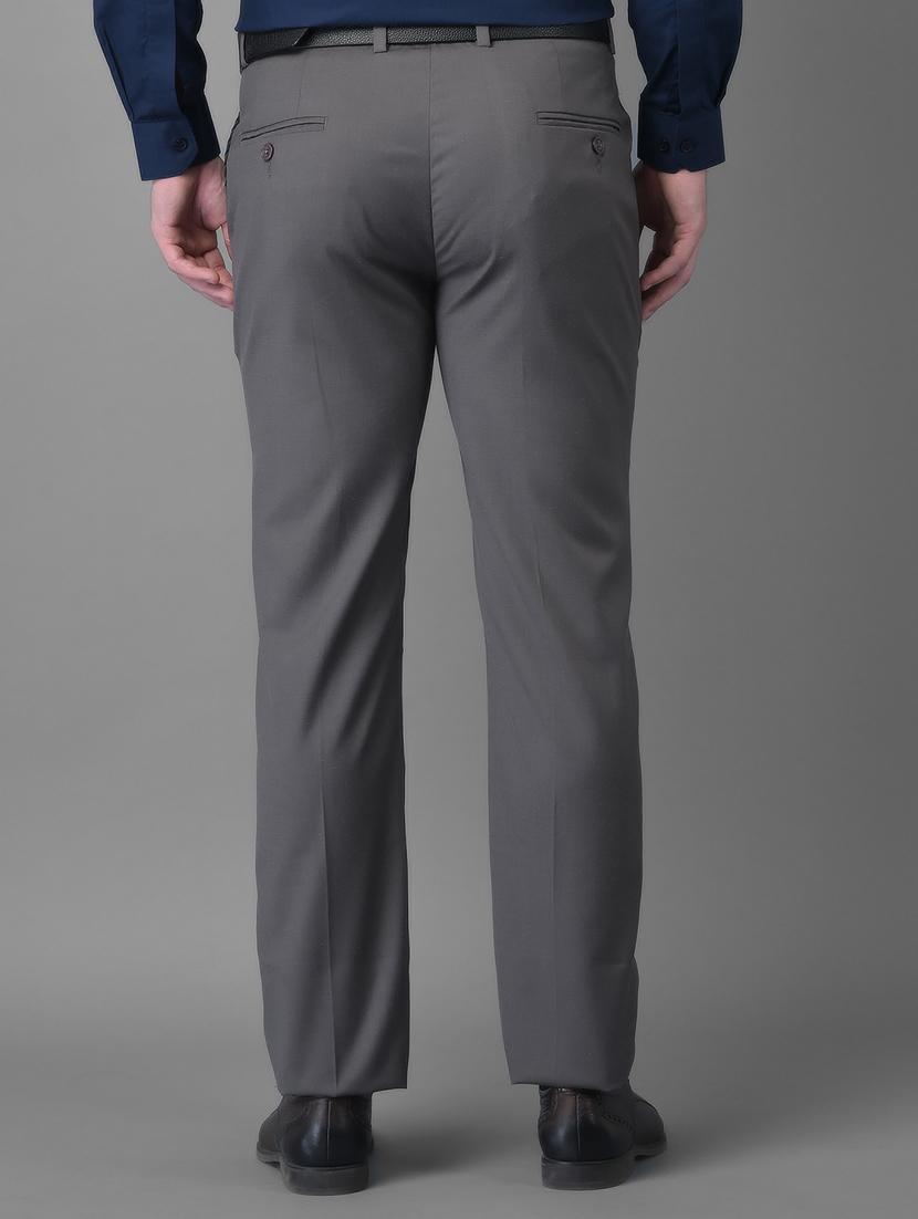 grey solid formal trouser - 18477376 - Standard Image - 3