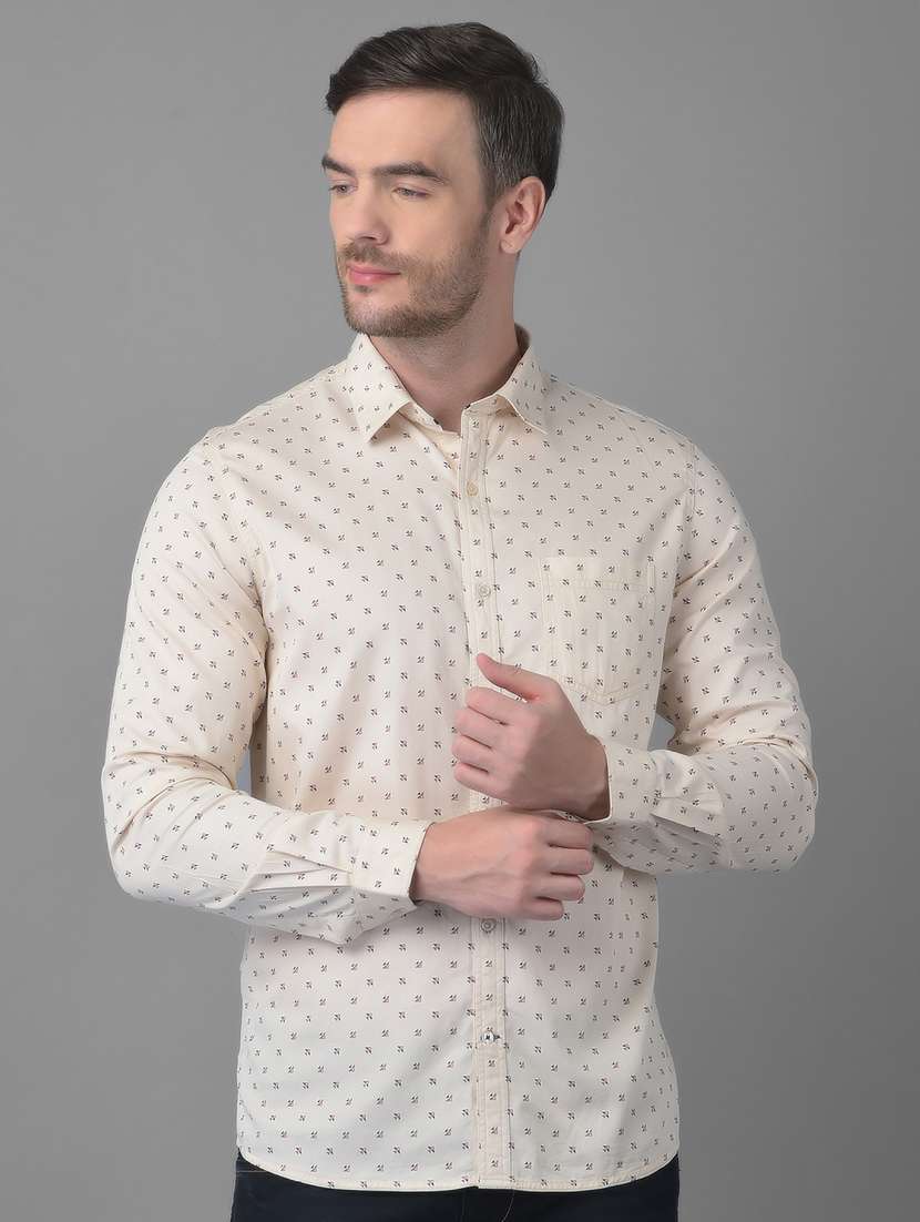 cream printed casual shirt - 18477393 -  Zoom Image - 0