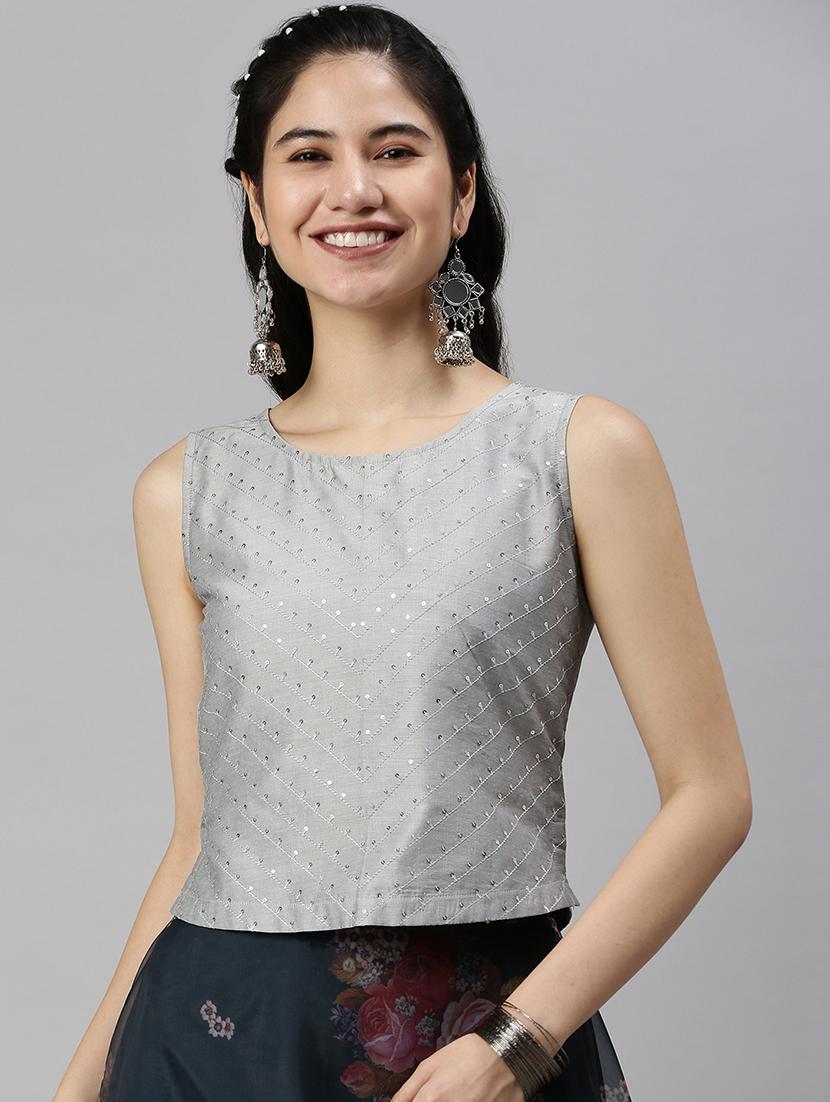 women's grey round neck top - 18478744 - Zoom Image - 0