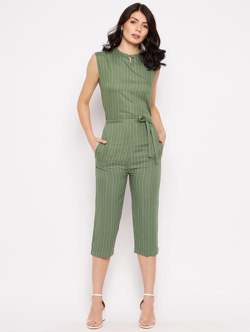 sleeveless striped knee length jumpsuit - 18478816 - Standard Image - 0