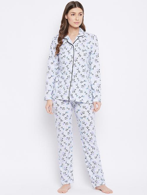 lapel neck printed nightwear pyjama set  - 18478826 -  Standard Image - 0