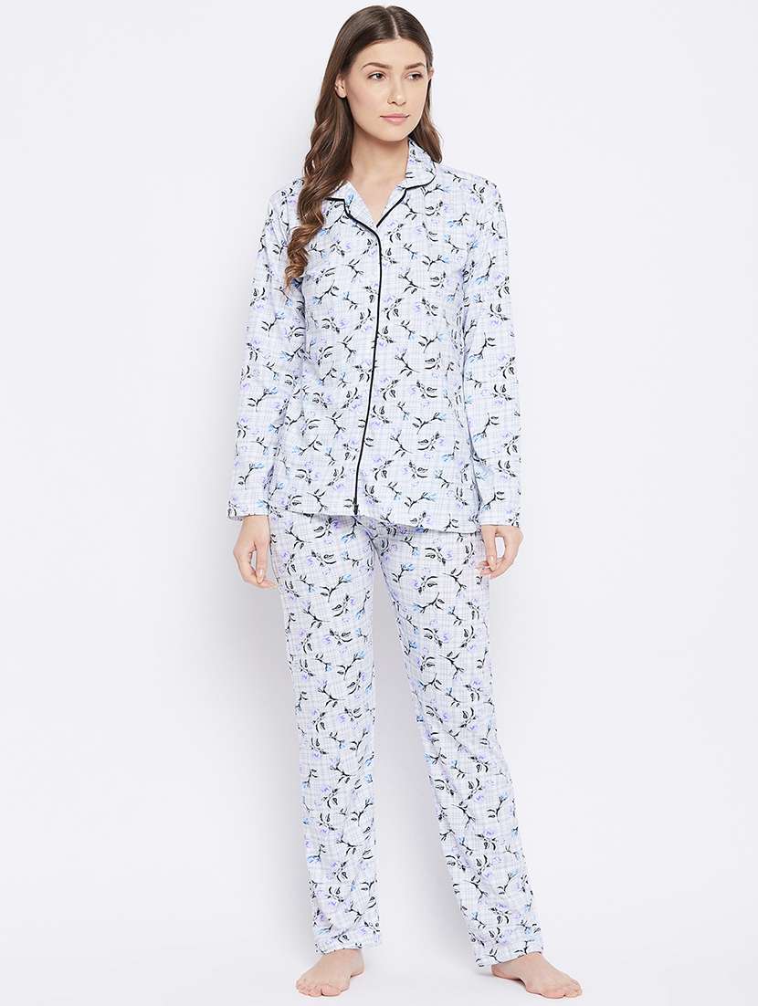 lapel neck printed nightwear pyjama set  - 18478826 -  Zoom Image - 0