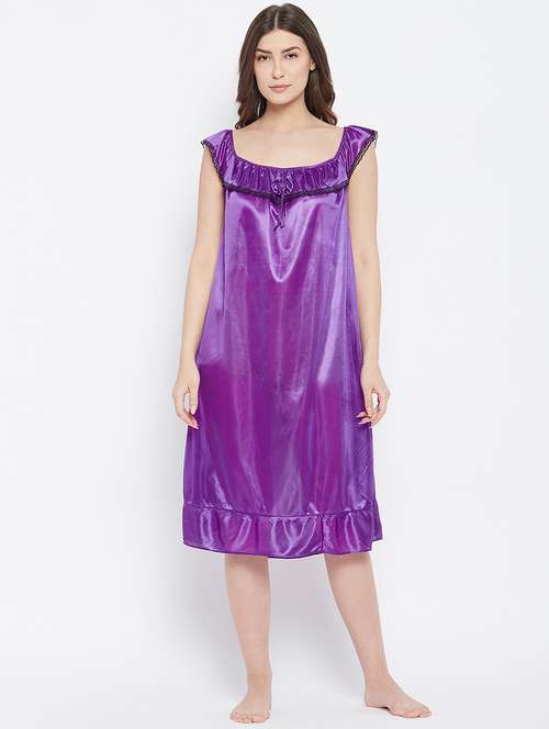 women solid color viscose nighty - 18478841 - Standard Image - 0
