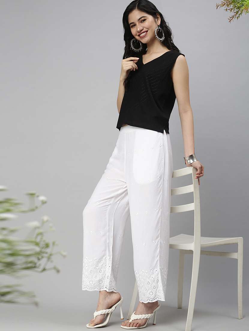 women tonal embroidered straight palazzo - 18478977 -  Standard Image - 3