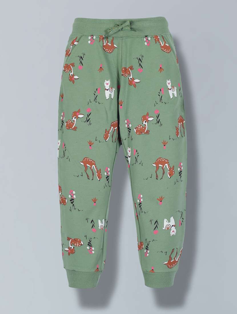 girls green printed jogger 