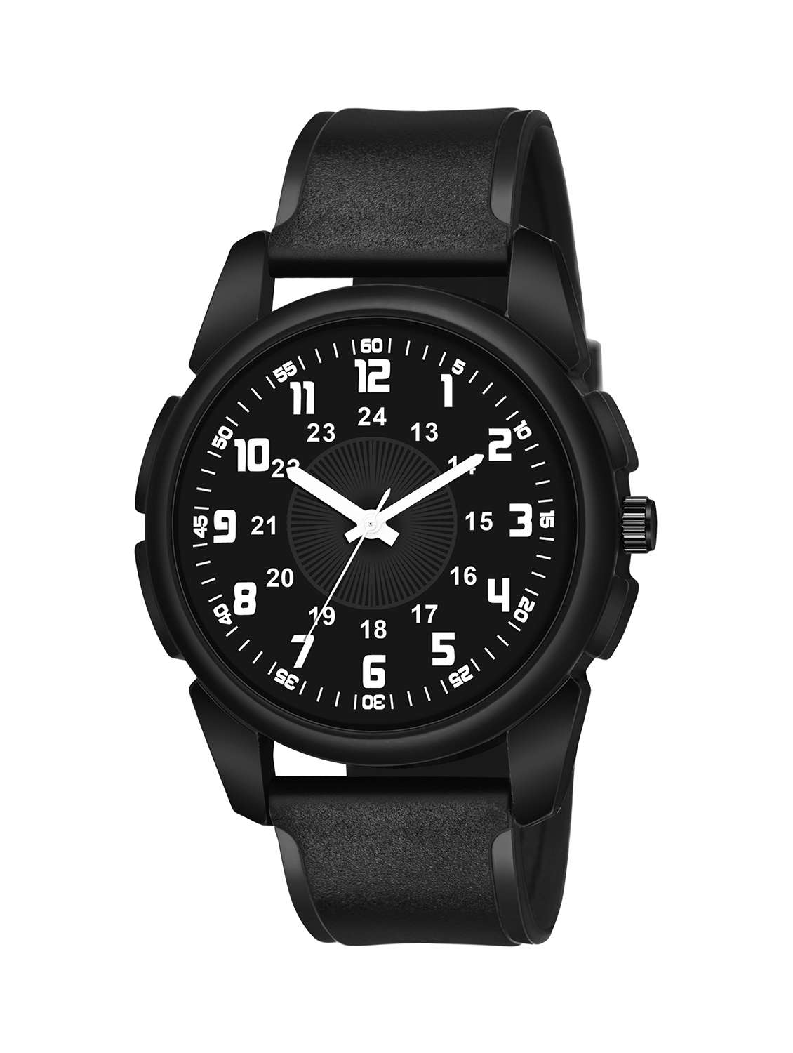 black dial and pu black strap fancy look analog with quartz watch for men and boys