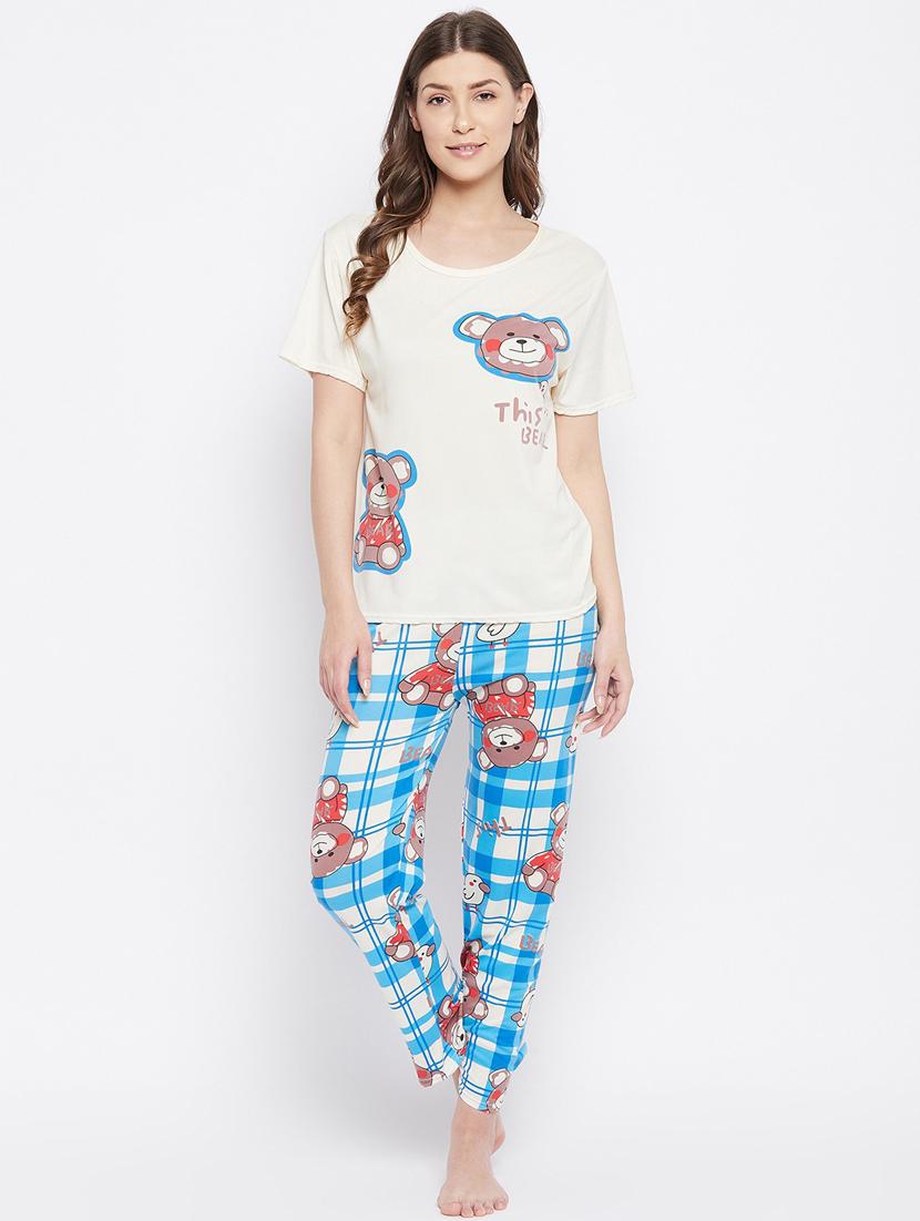 round neck printed nightwear pajama set - 18479713 - Zoom Image - 0