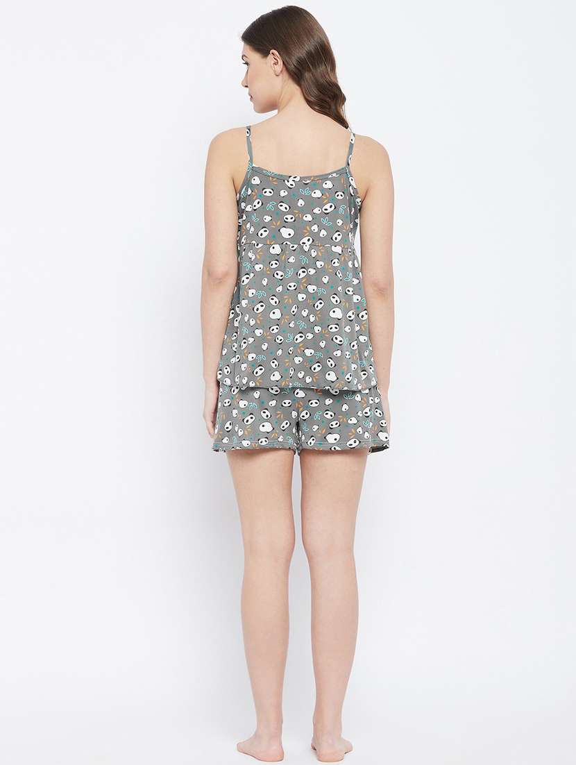 cami neck printed nightwear shorts set - 18479758 - Standard Image - 3