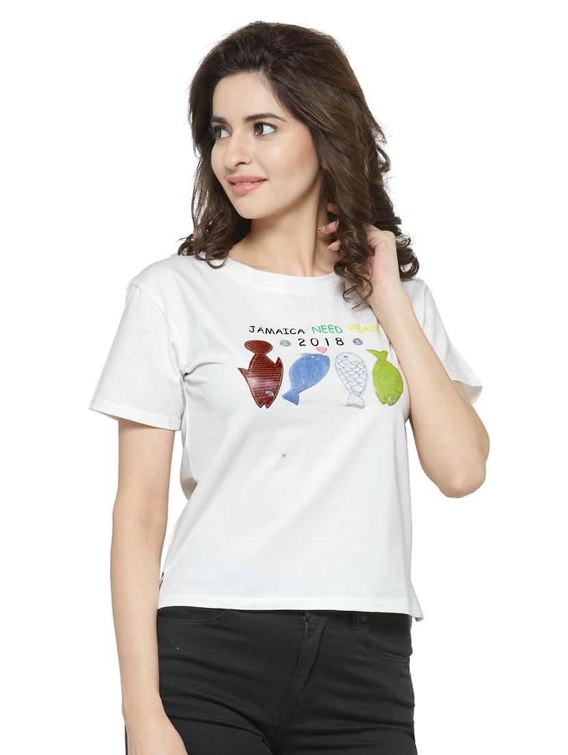 women's front print round neck t-shirt - 18479815 -  Zoom Image - 0