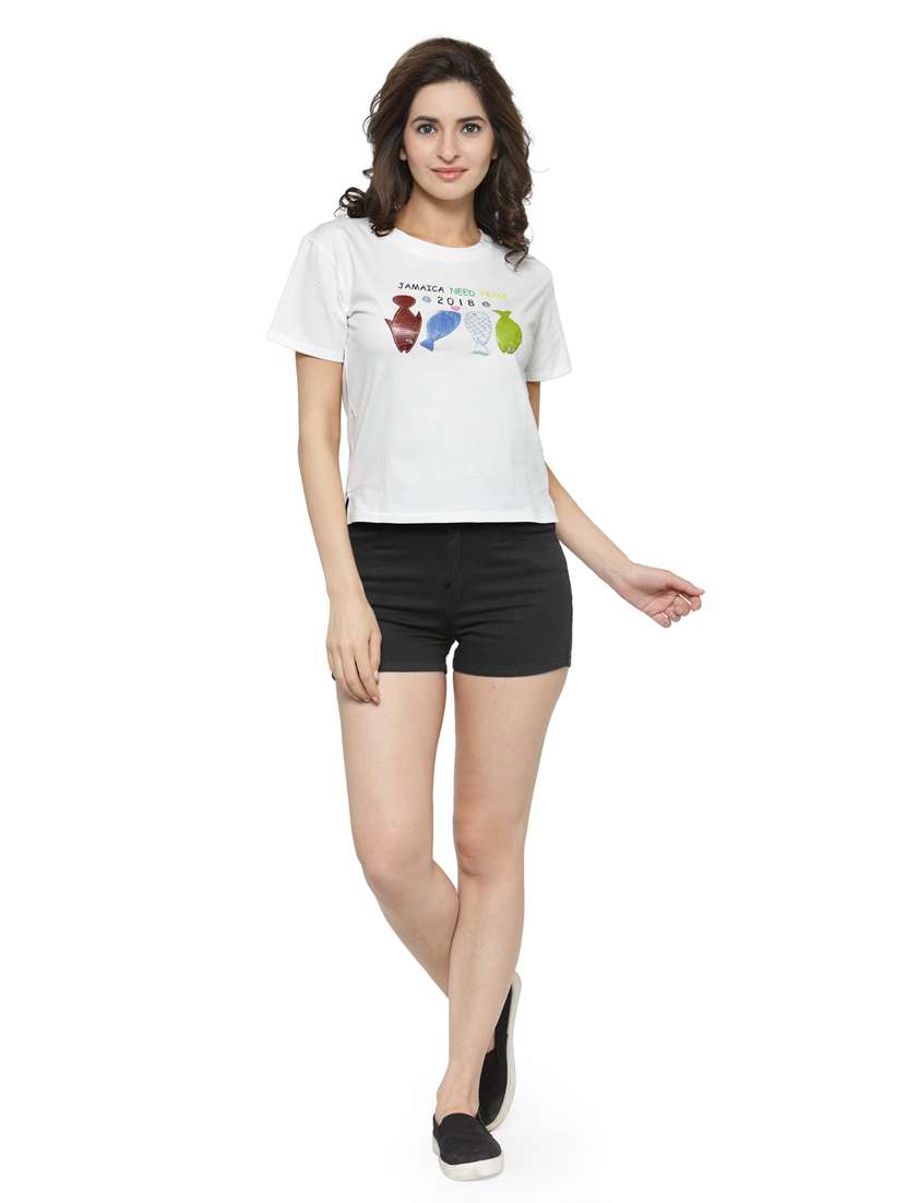 women's front print round neck t-shirt - 18479815 -  Standard Image - 3