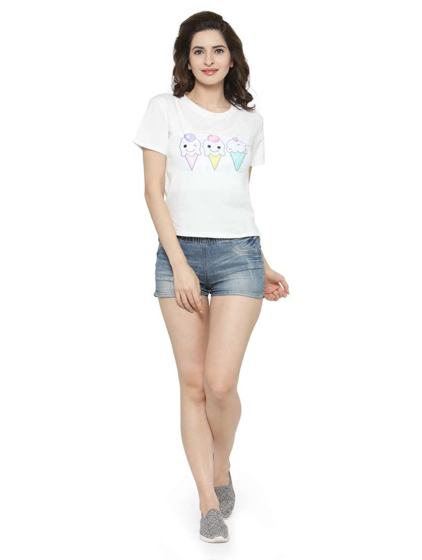 women's chest print round neck t-shirt - 18479819 -  Standard Image - 3