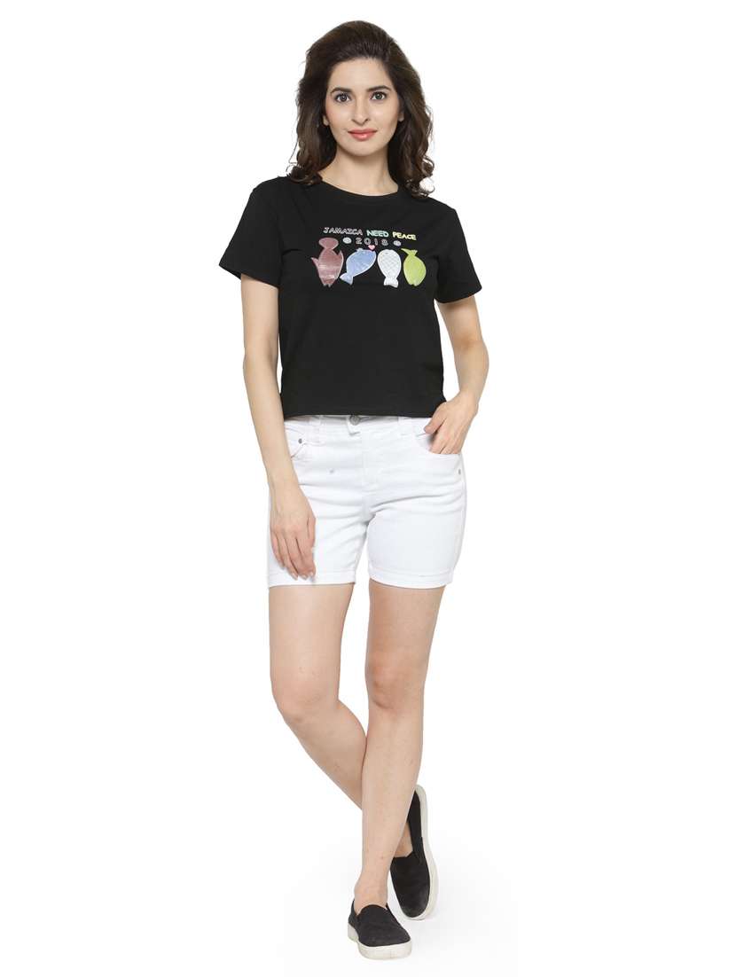 women's front print round neck t-shirt - 18479826 - Standard Image - 3