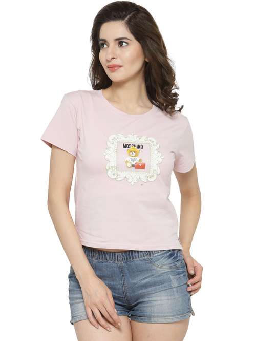women's chest print round neck t-shirt - 18479828 - Standard Image - 0