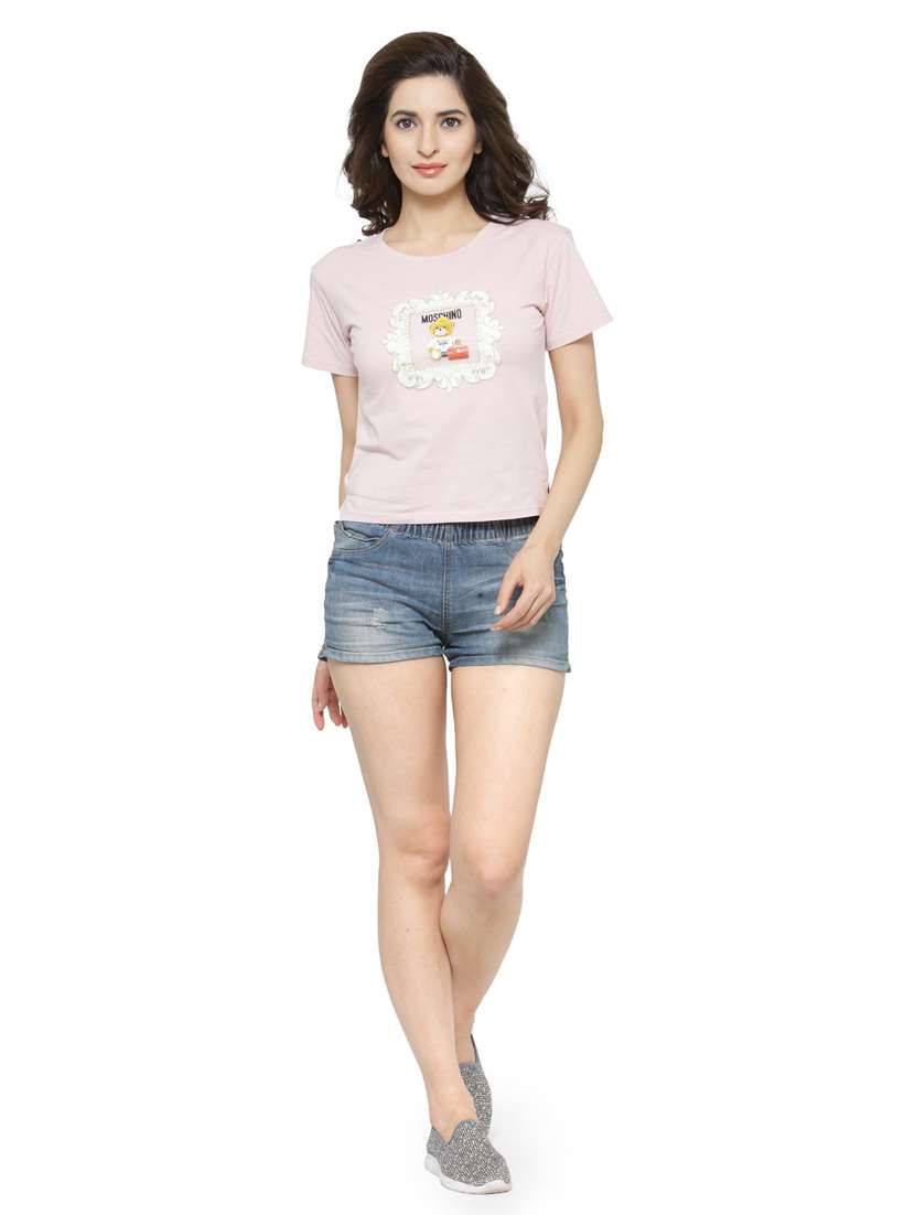 women's chest print round neck t-shirt - 18479828 - Standard Image - 3