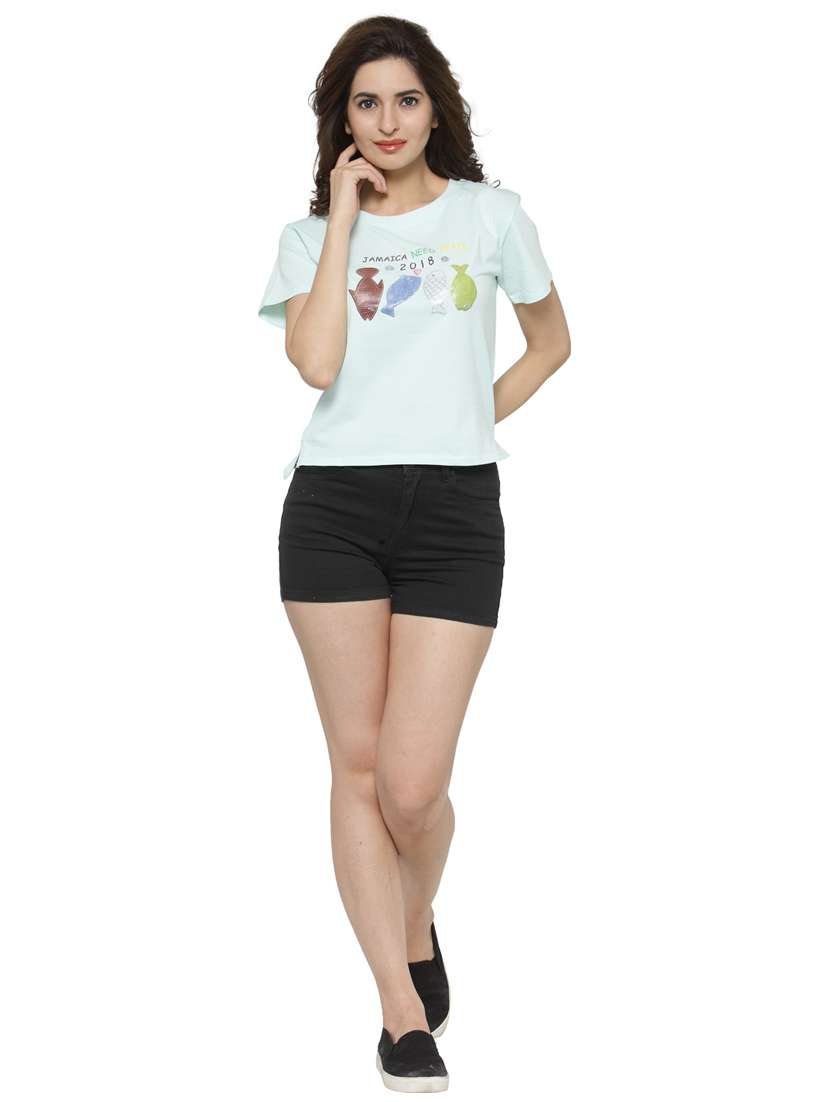 women's chest print round neck t-shirt - 18479829 -  Standard Image - 3