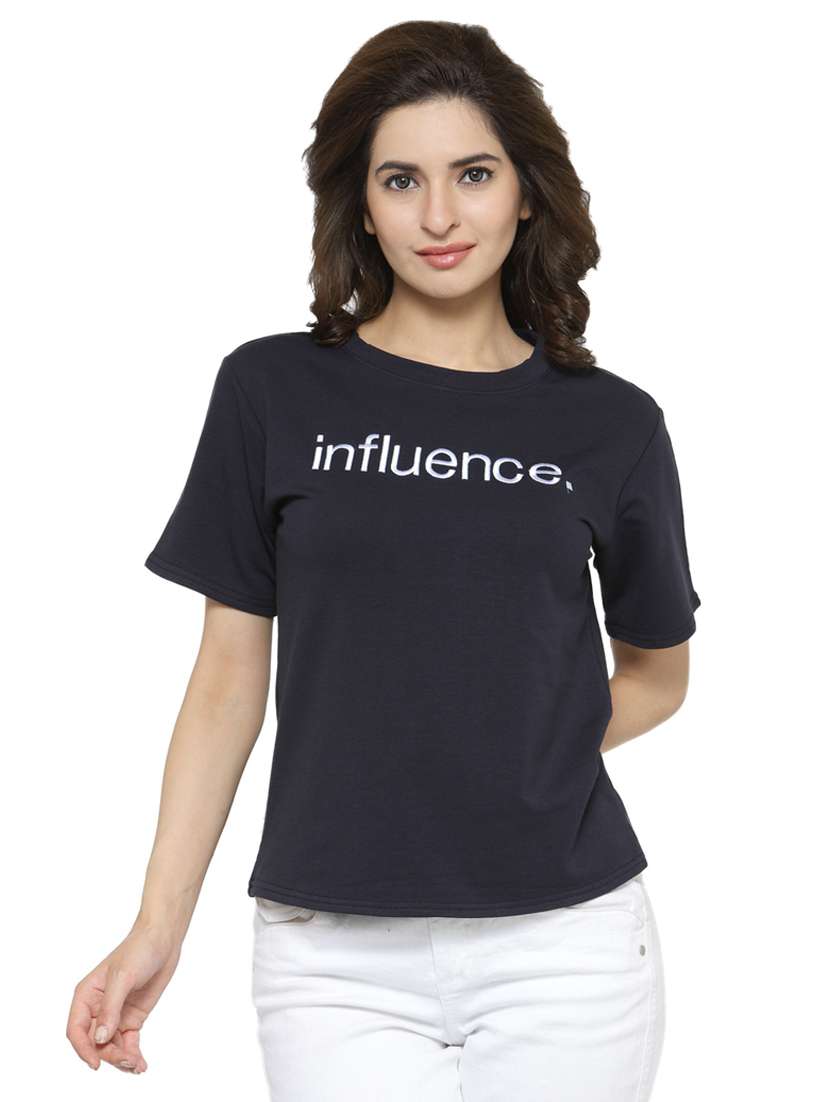 women's chest print round neck t-shirt
