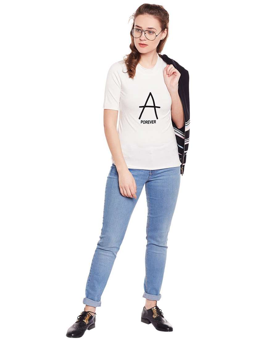 women's front print round neck t-shirt - 18479835 -  Standard Image - 3