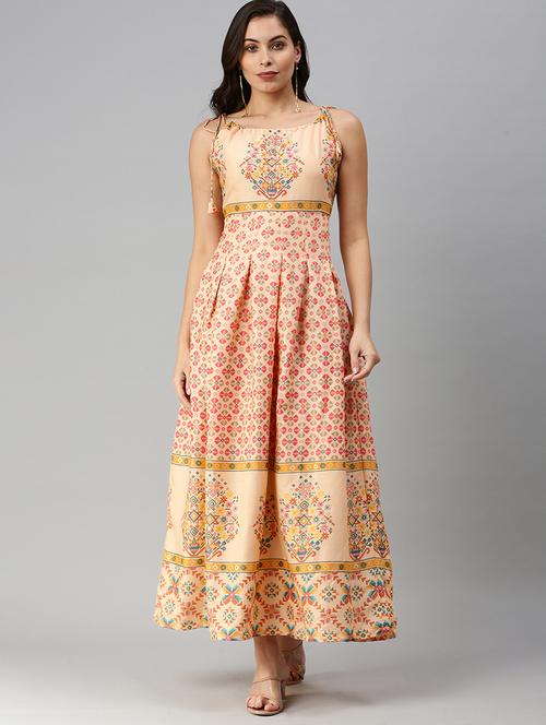 tie knot shoulder printed maxi dress - 18480198 -  Standard Image - 0