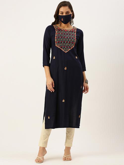 embroidered straight kurta - 18480763 -  Standard Image - 0