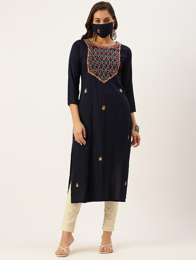 embroidered straight kurta - 18480763 -  Zoom Image - 0