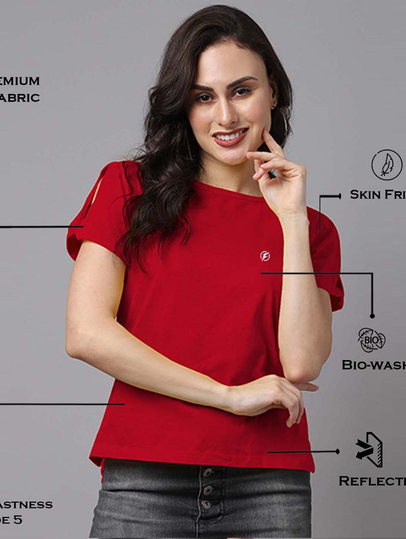 red round neck solid top - 18480861 - Standard Image - 3