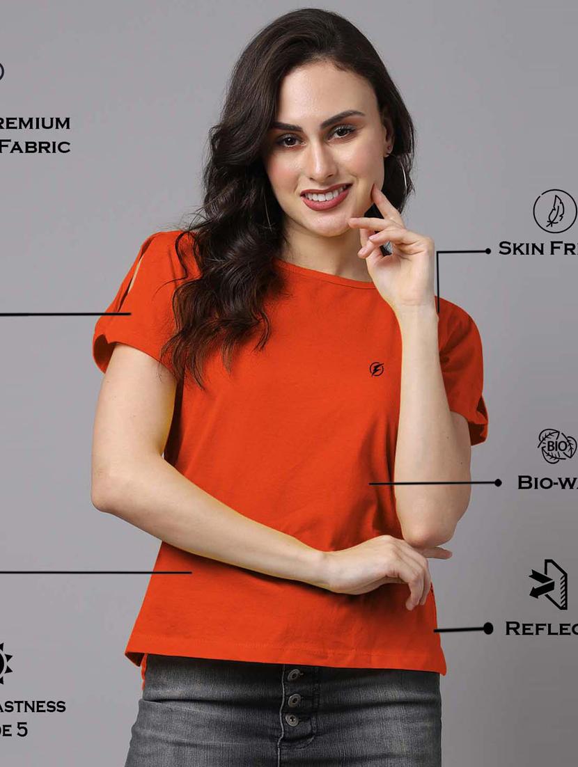 orange round neck solid t-shirt - 18480862 - Standard Image - 3