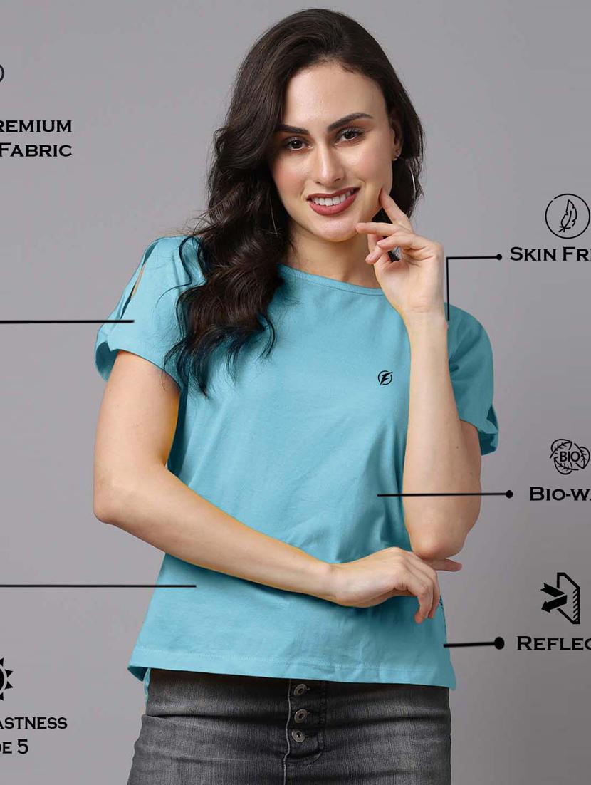 blue round neck solid t-shirt - 18480865 - Standard Image - 3