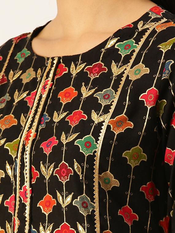 women foil printed round neck kurta palazzo set - 18480933 - Standard Image - 3